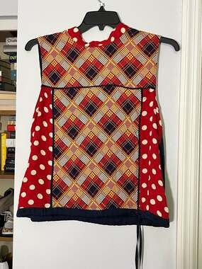 Tiny by Anthropologie Evelyn Mock Neck Patchwork Plaid and Polka Dot Top